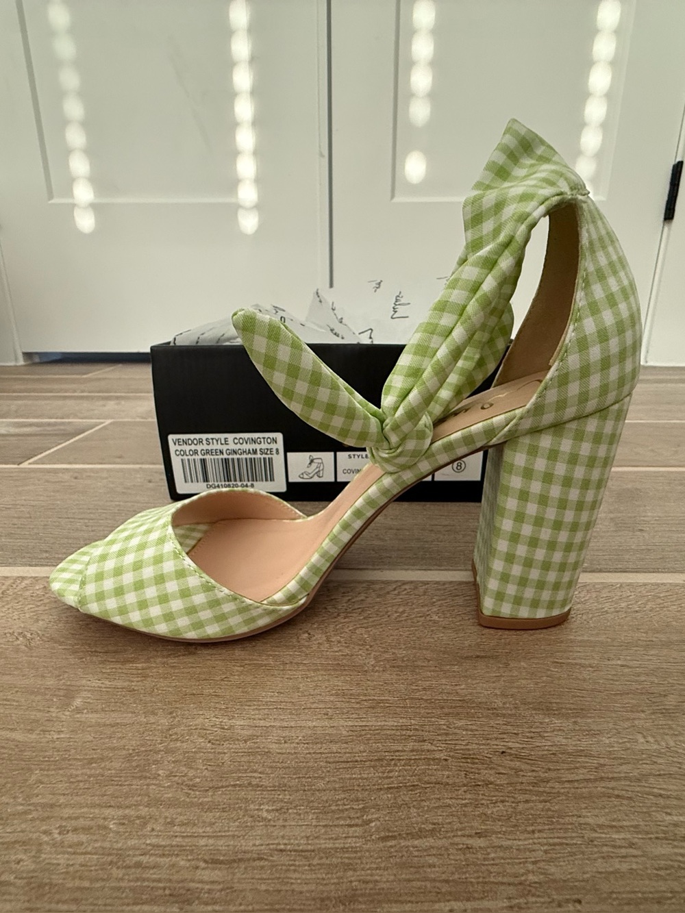 Lulus Sz 8 Gingham Block Heel Pumps in Green - Women's Dress Shoes